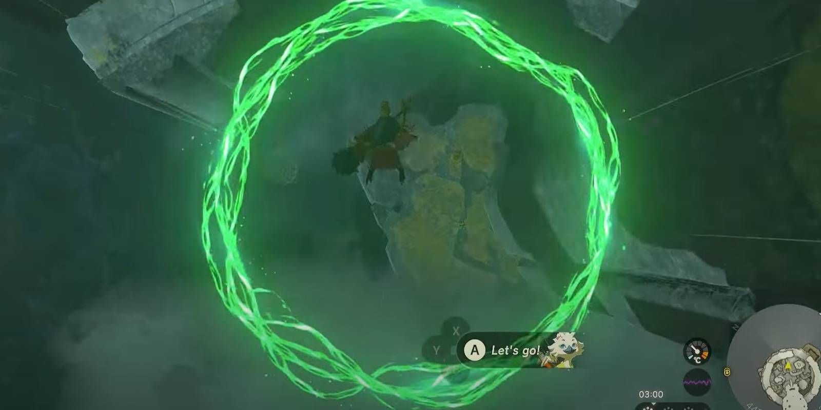 Zelda: Tears of the Kingdom Skydiving Challenge with Green Hoop near Sihajog Shrine