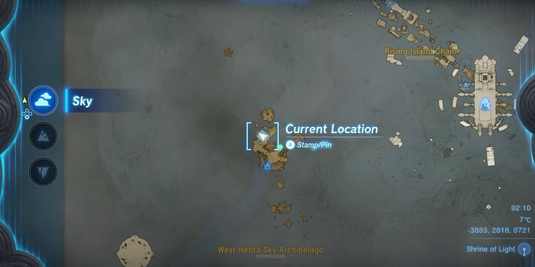Zelda: Tears of the Kingdom West Hebra Sky Archipelago Localisation sur la carte