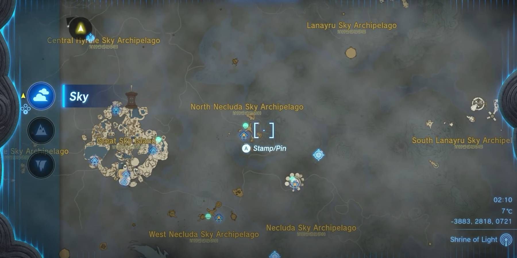 Zelda: Tears of the Kingdom North Necluda Sky Archipelago Localisation sur la carte