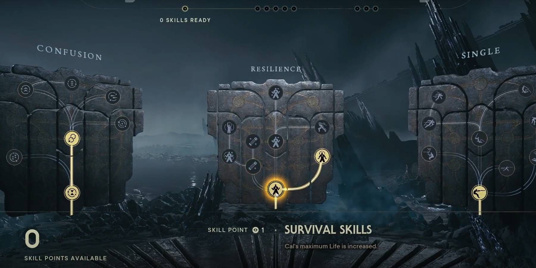 Star Wars Jedi: Survivor Resilience Skill Tree with Survival Skills Ability Selected to Increase Max Health