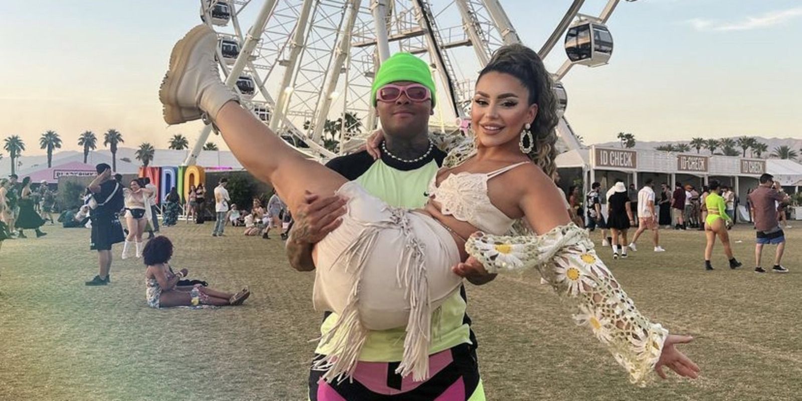 Jibri and Miona Bell from 90 Day Fiancé at coachella music feativel in fun outfits smiling