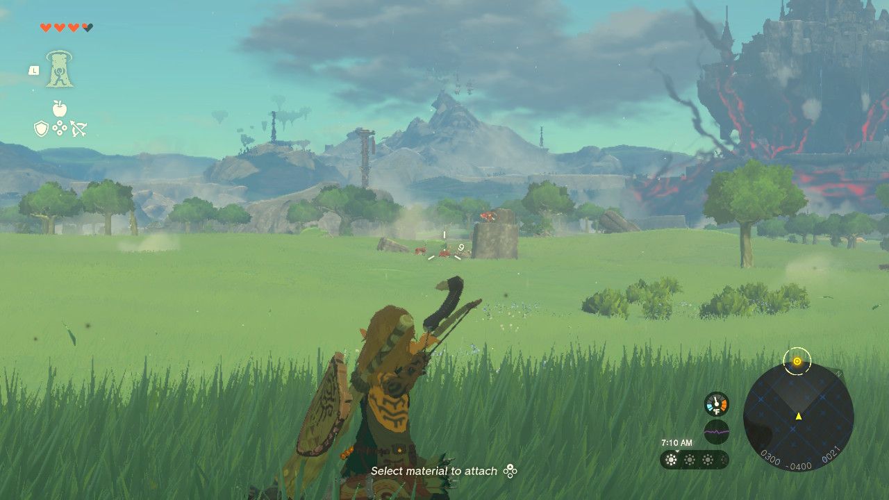 Link aiming an arrow with a keese wing attached