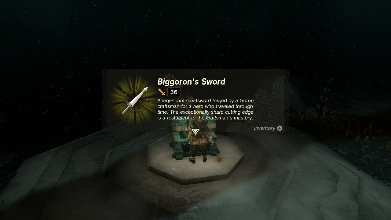 The retrieval indicator for Biggoron's Sword in Zelda: TOTK