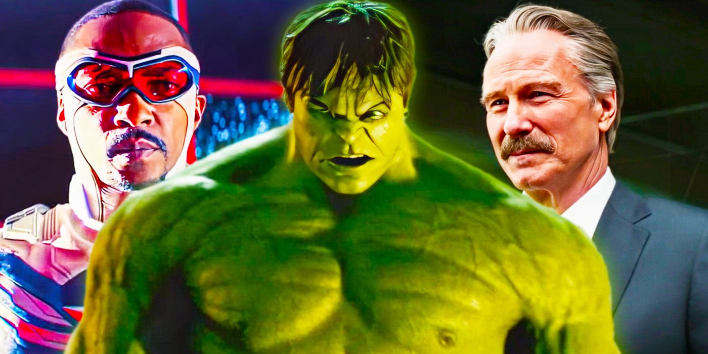 Sam Wilson as Captain America next to Ed Norton's Hulk and William Hurt as Thunderbolt Ross