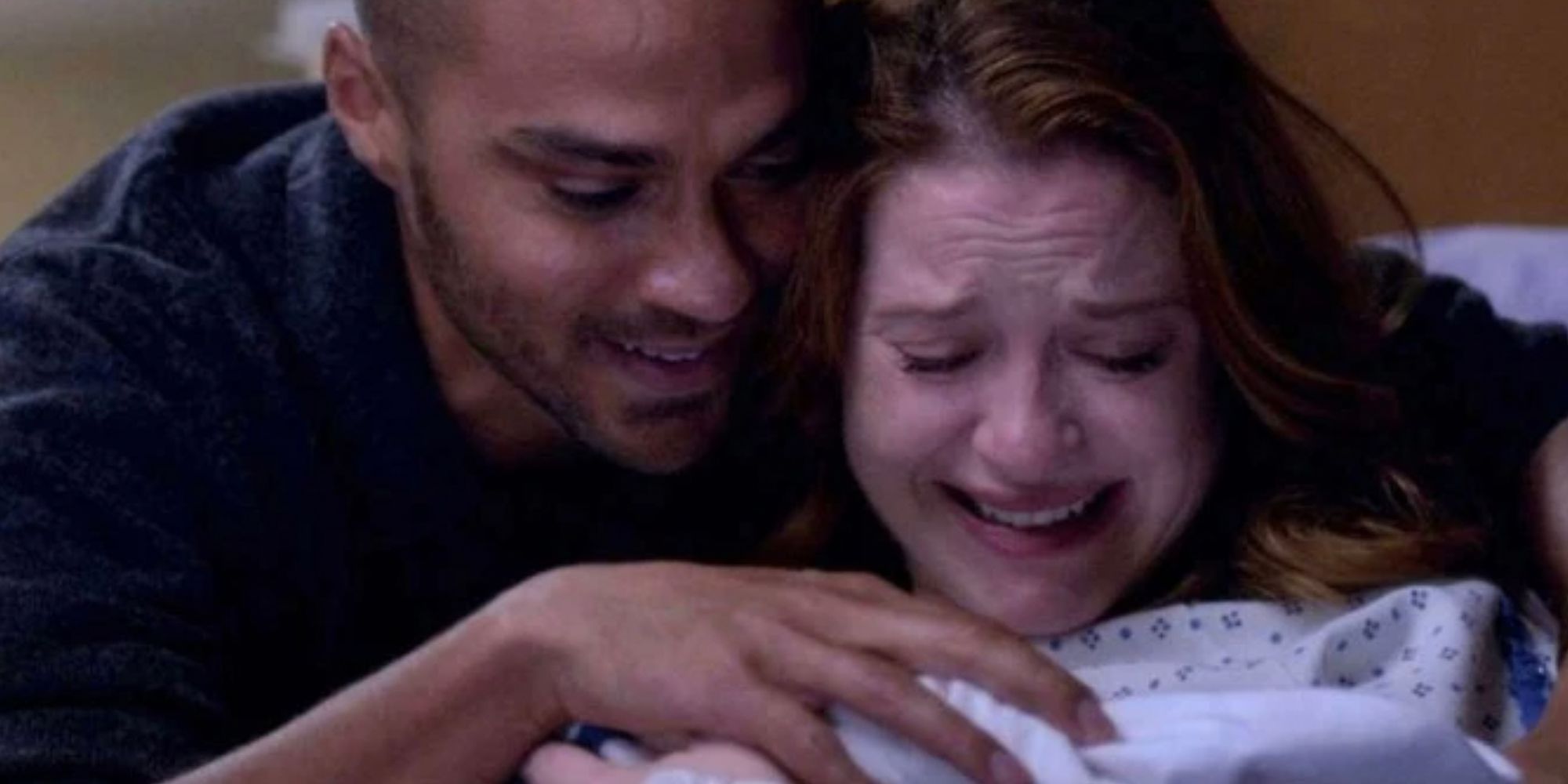 Jackson and April cry over their first baby in Grey's Anatomy