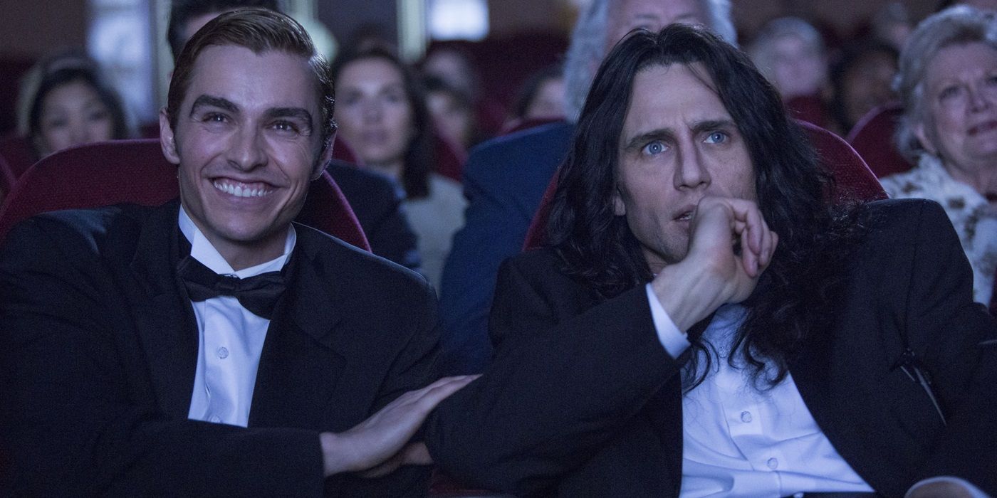 James Franco and Dave Franco in a movie theater in The Disaster Artist