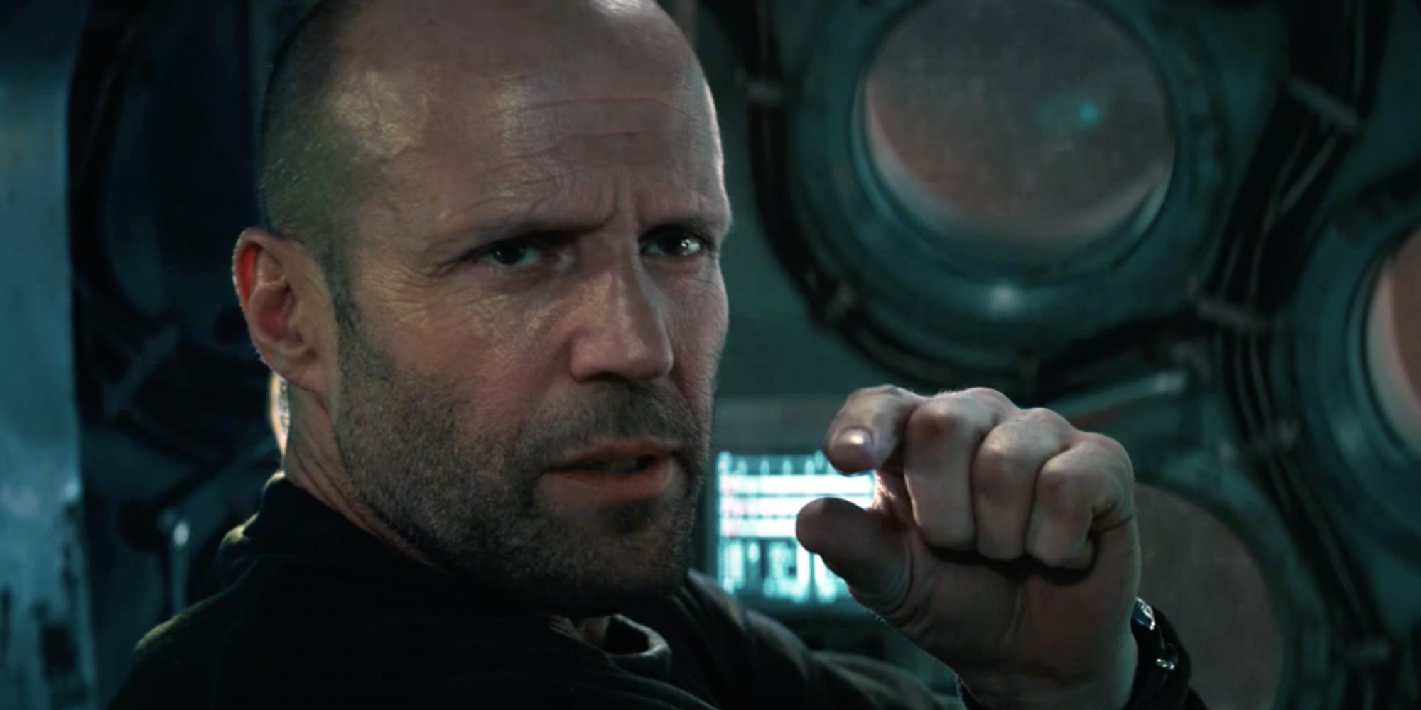 Jason Statham looking off-screen in Meg 2 The Trench