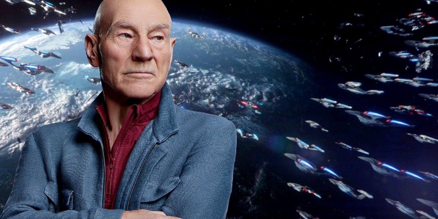 Jean-Luc Picard in the background of Starfleet in Star Trek. 