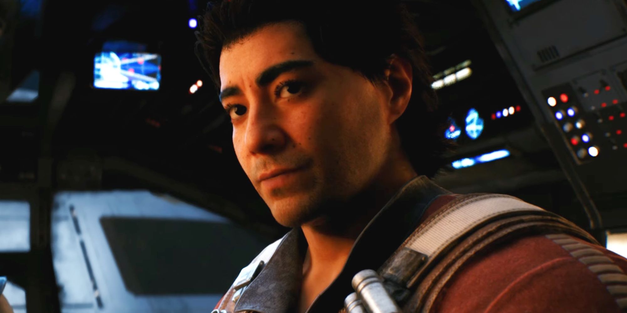 A close-up on Bode Akuna as he's standing in the cockpit of the Stinger Mantis in Star Wars Jedi: Survivor.