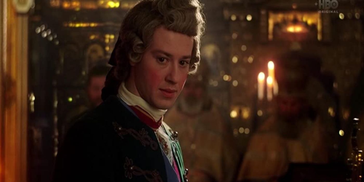 Joseph Quinn looking sideways in Catherine the Great