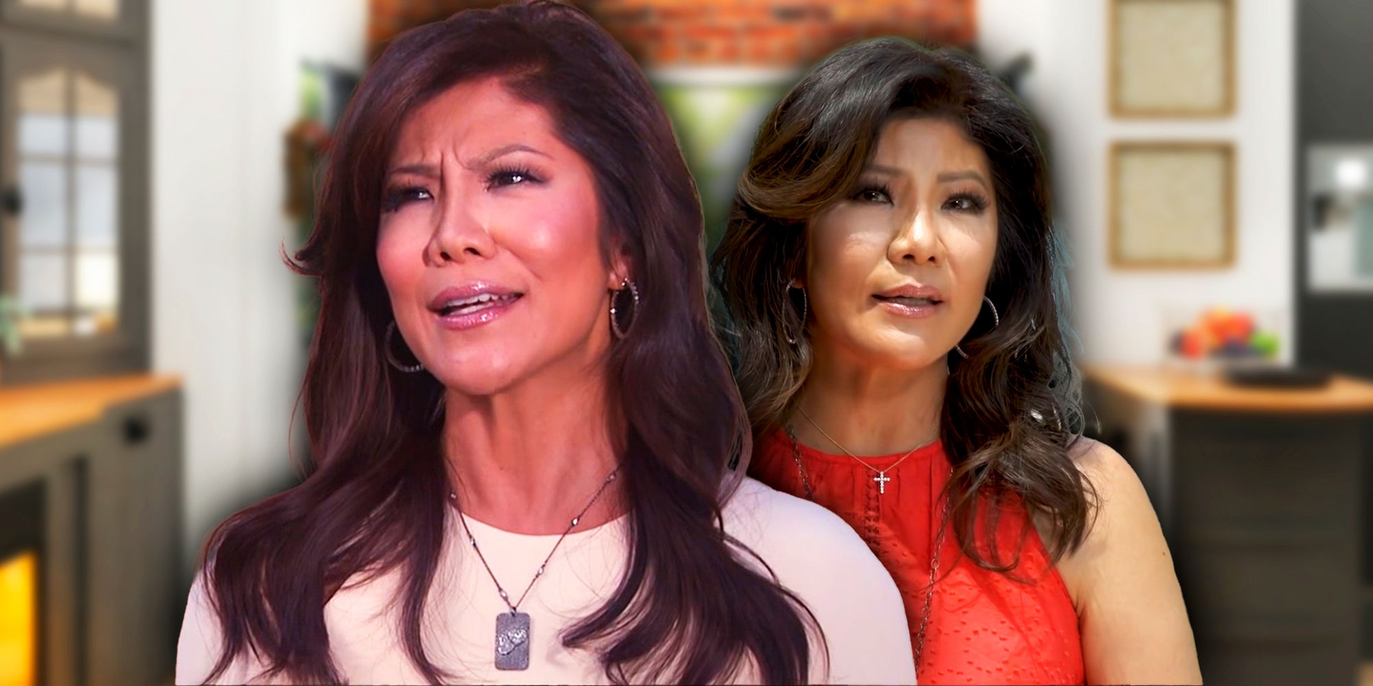julie chen big brother montage two images of Julie Chen Moonves with different moods