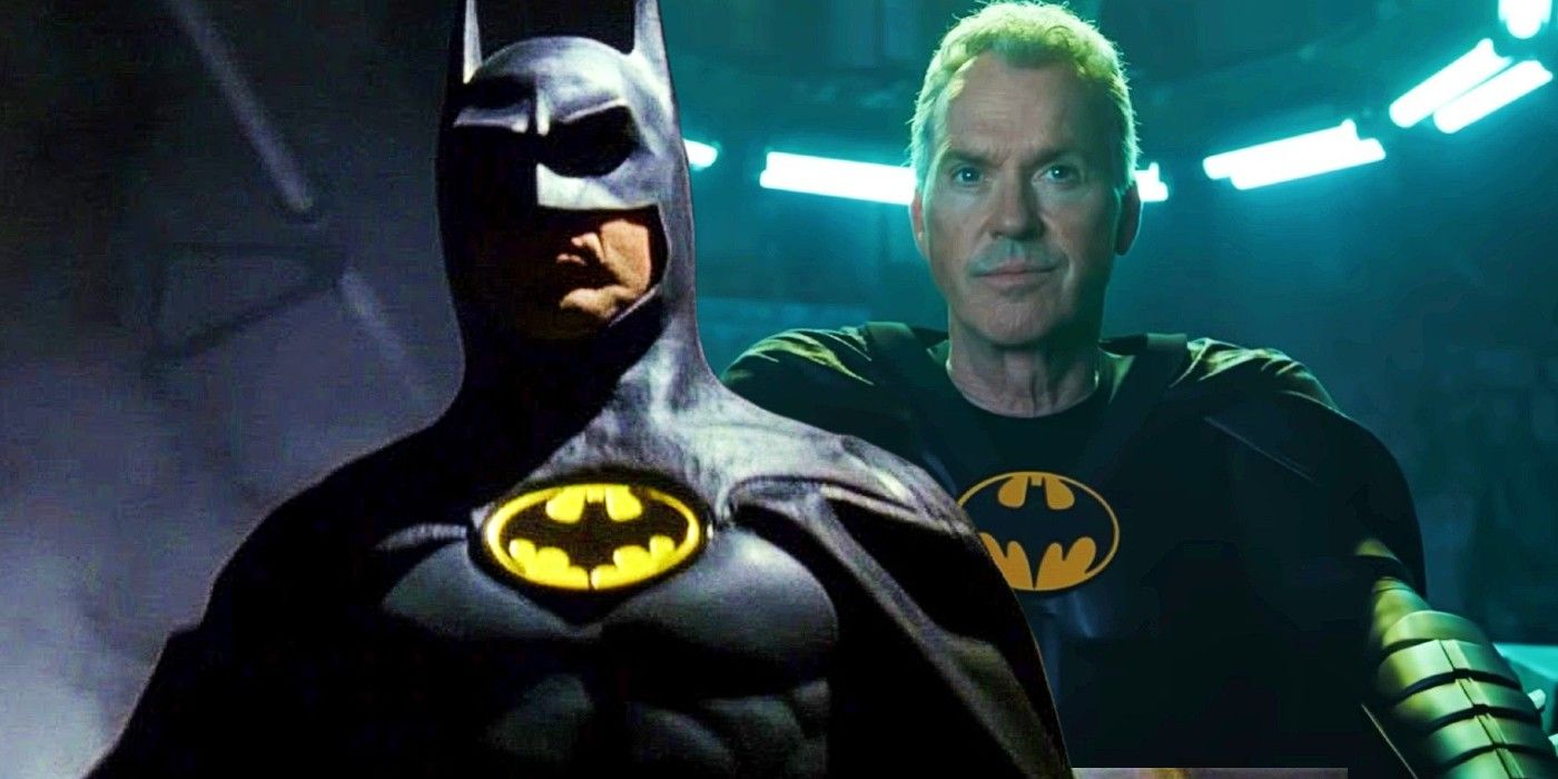 Composite image of Michael Keaton's Batman from the 1989 mvoie and from The Flash.