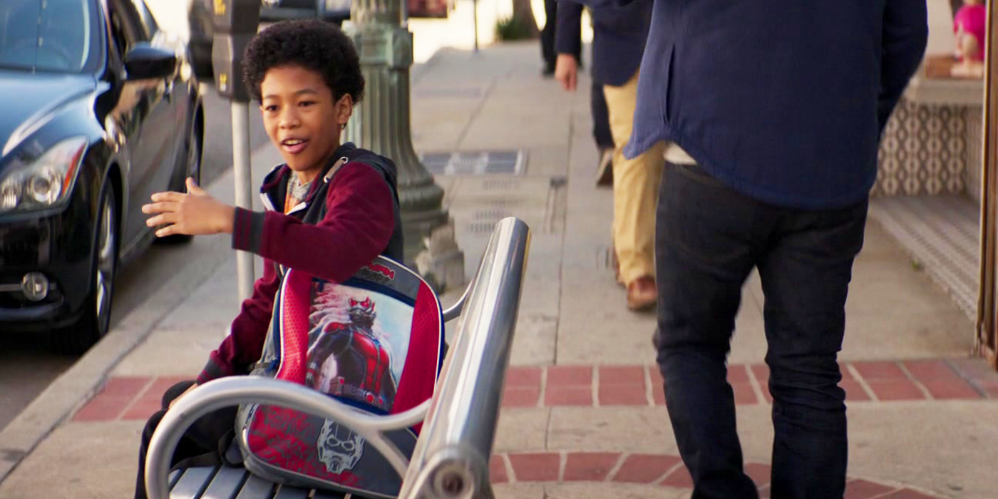 kid with ant-man backpack in ant-man 3