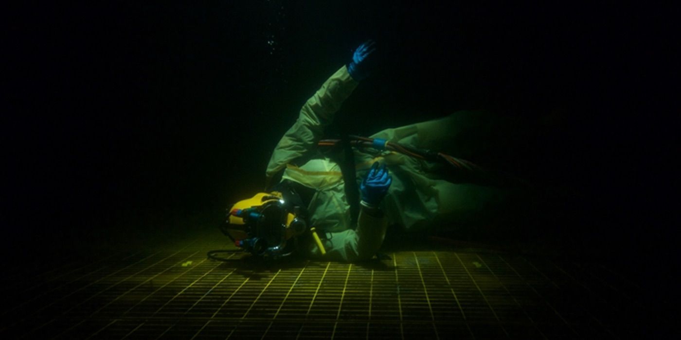 A diver floats on their side in Last Breath