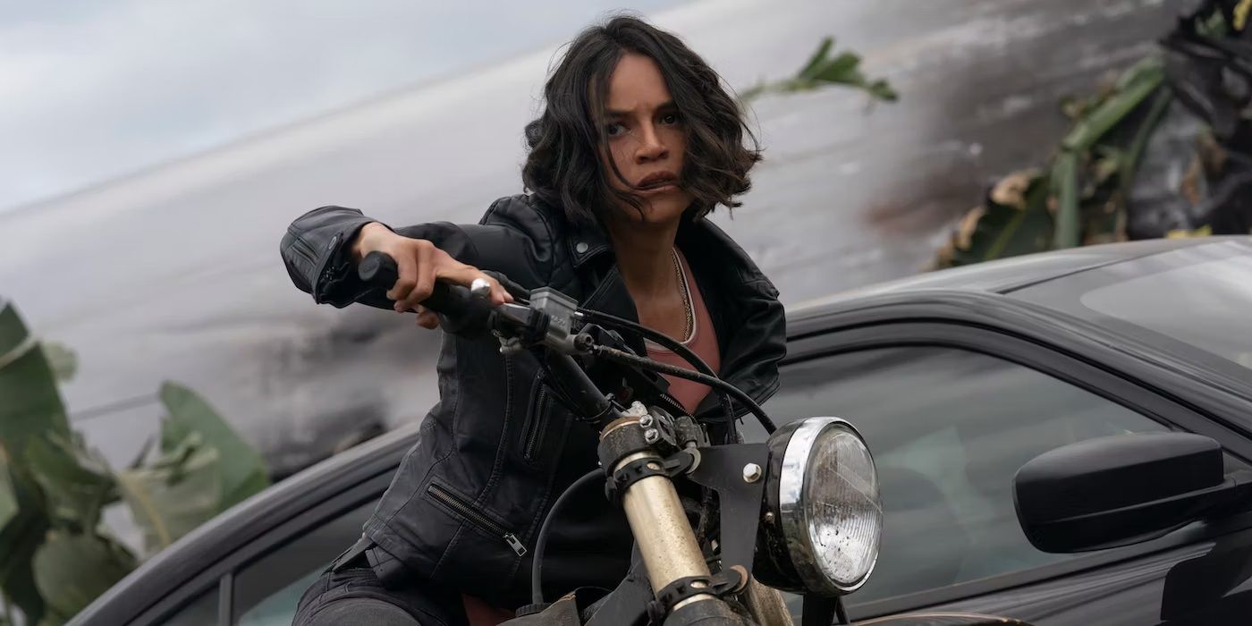 Letty riding a motorcycle in Fast X