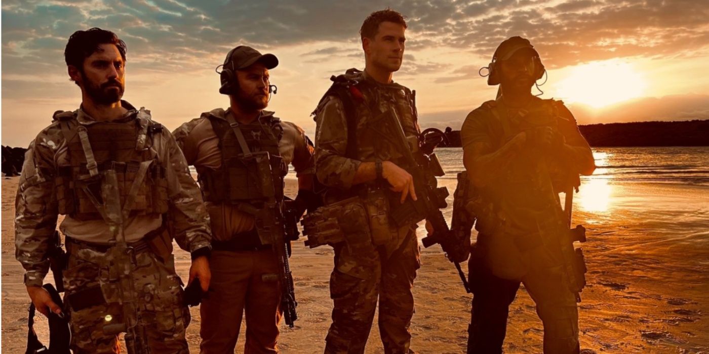 Liam Hemsworth, Luke Hemsworth, Milo Ventimiglia and soldier in Land of Bad