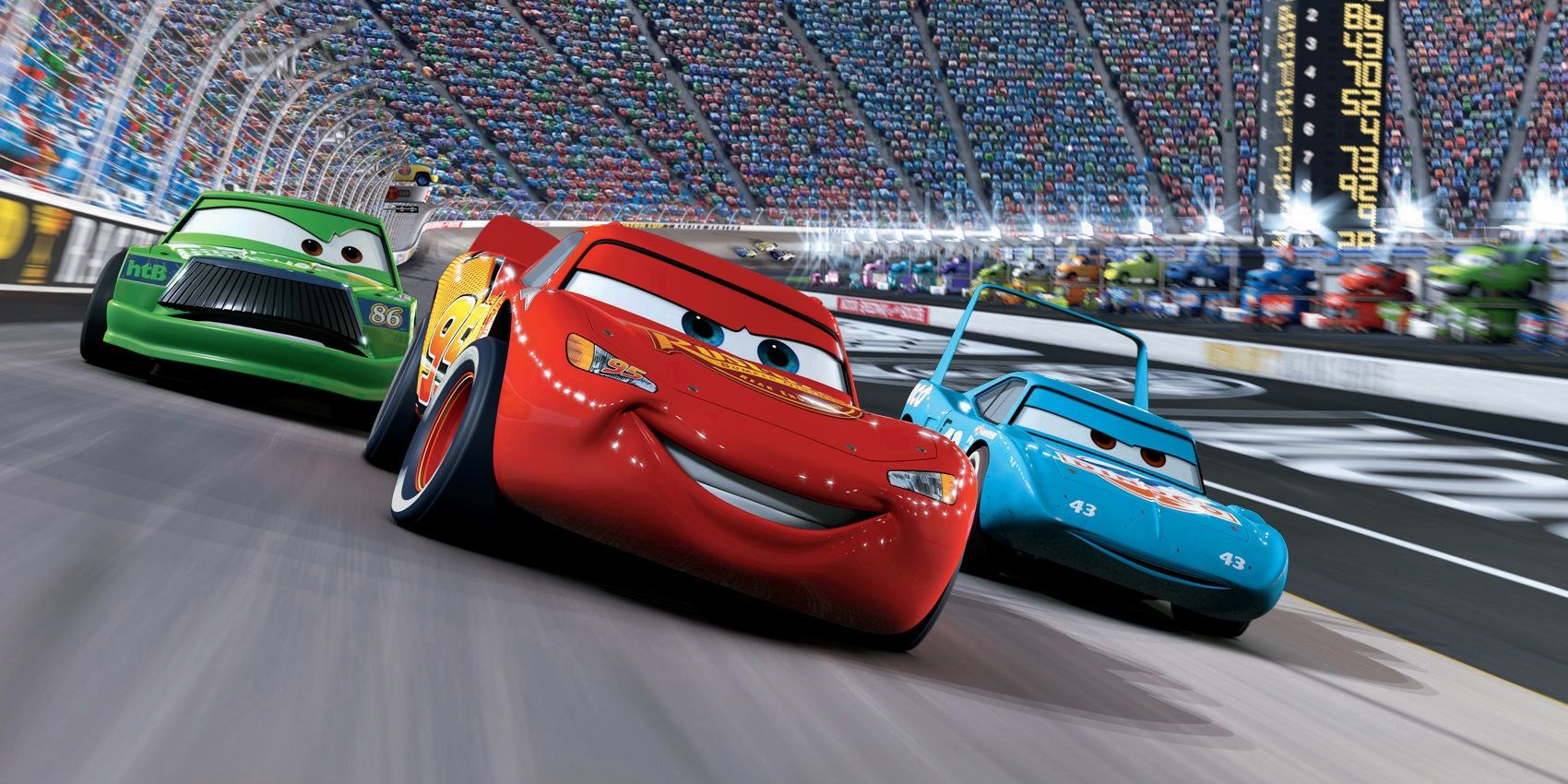 Lightning McQueen on the racetrack in Cars