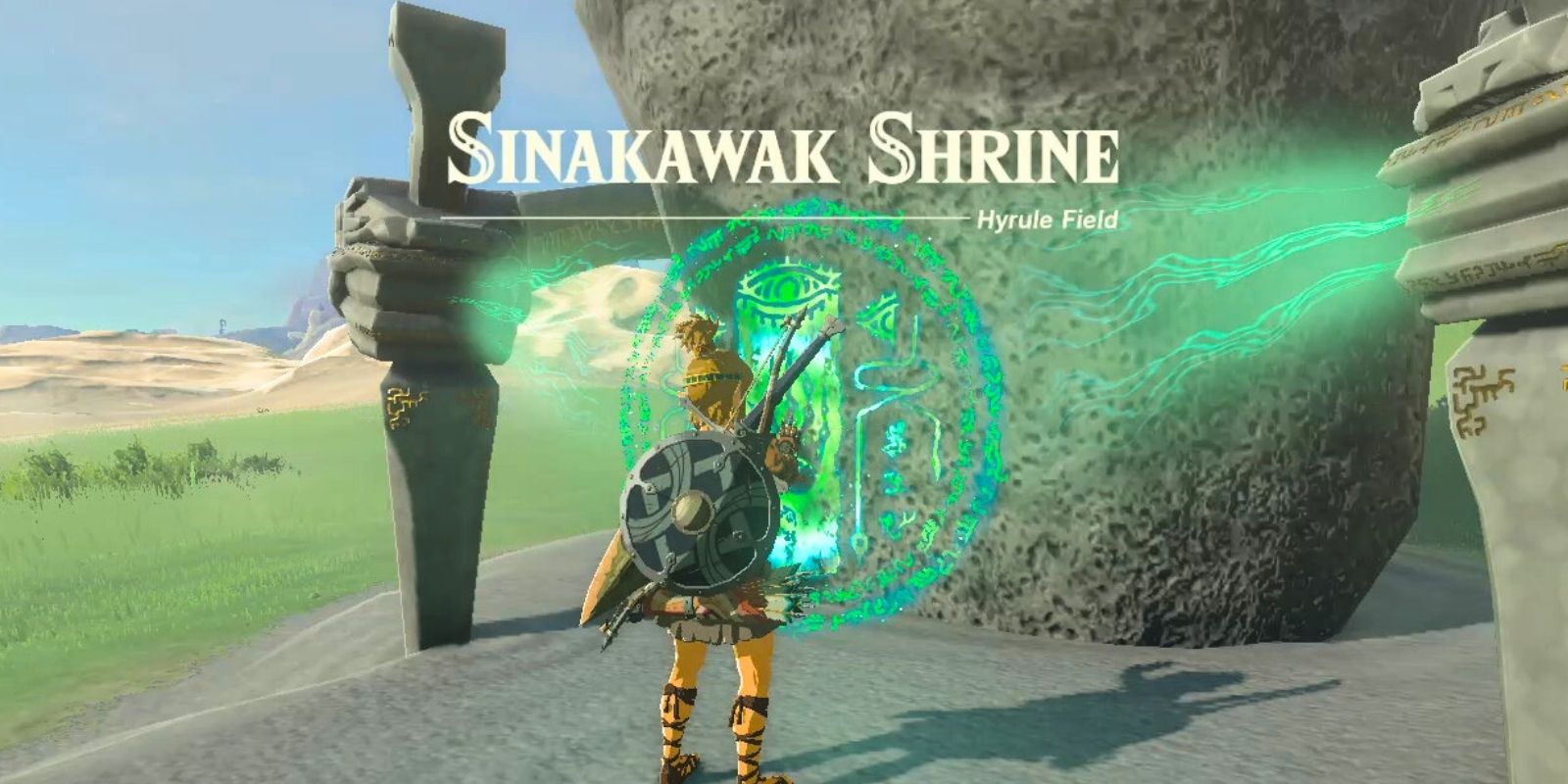 Link standing in front of the Sinakawak Shrine in Zelda: Tears of the Kingdom