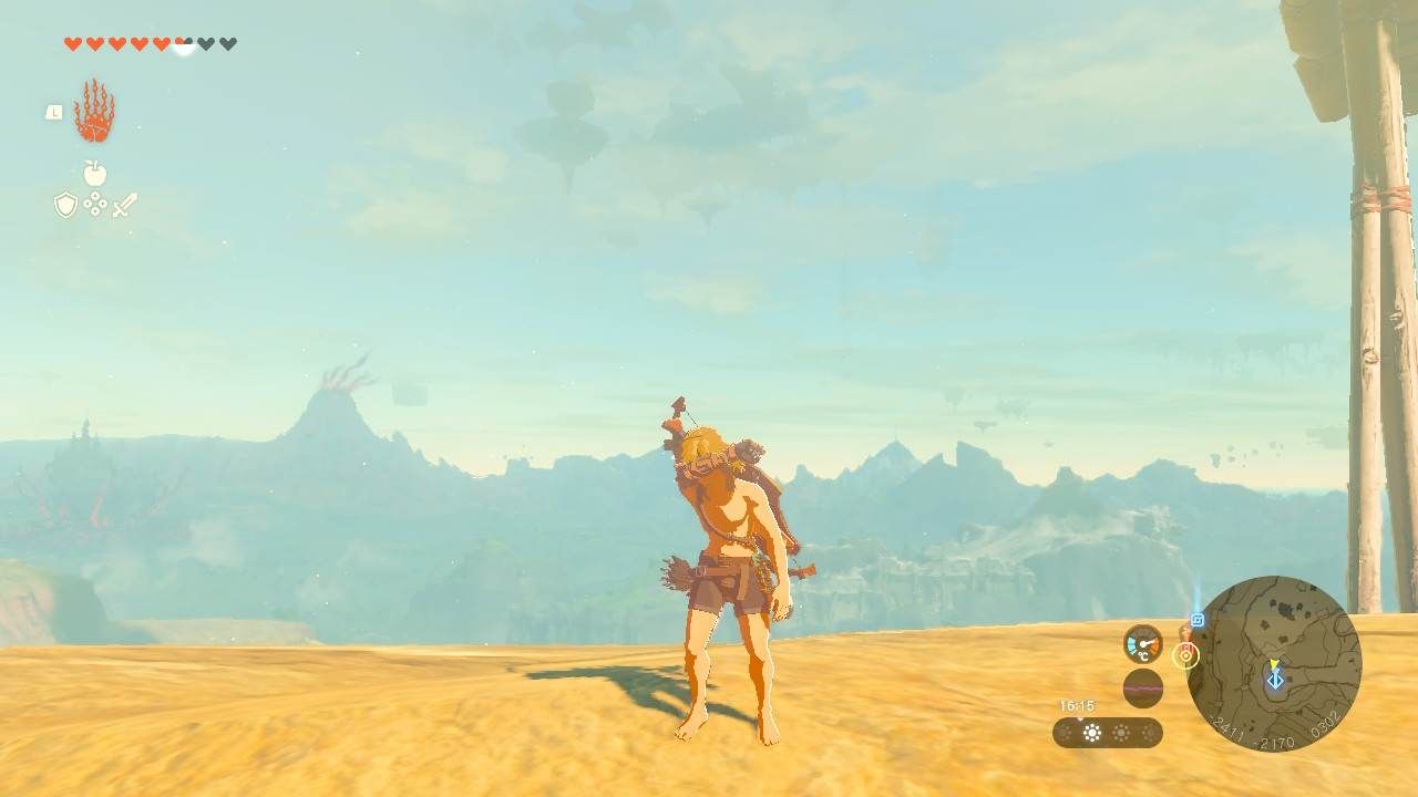 Link takes damage in the desert of Tears of the Kingdom due to heat.