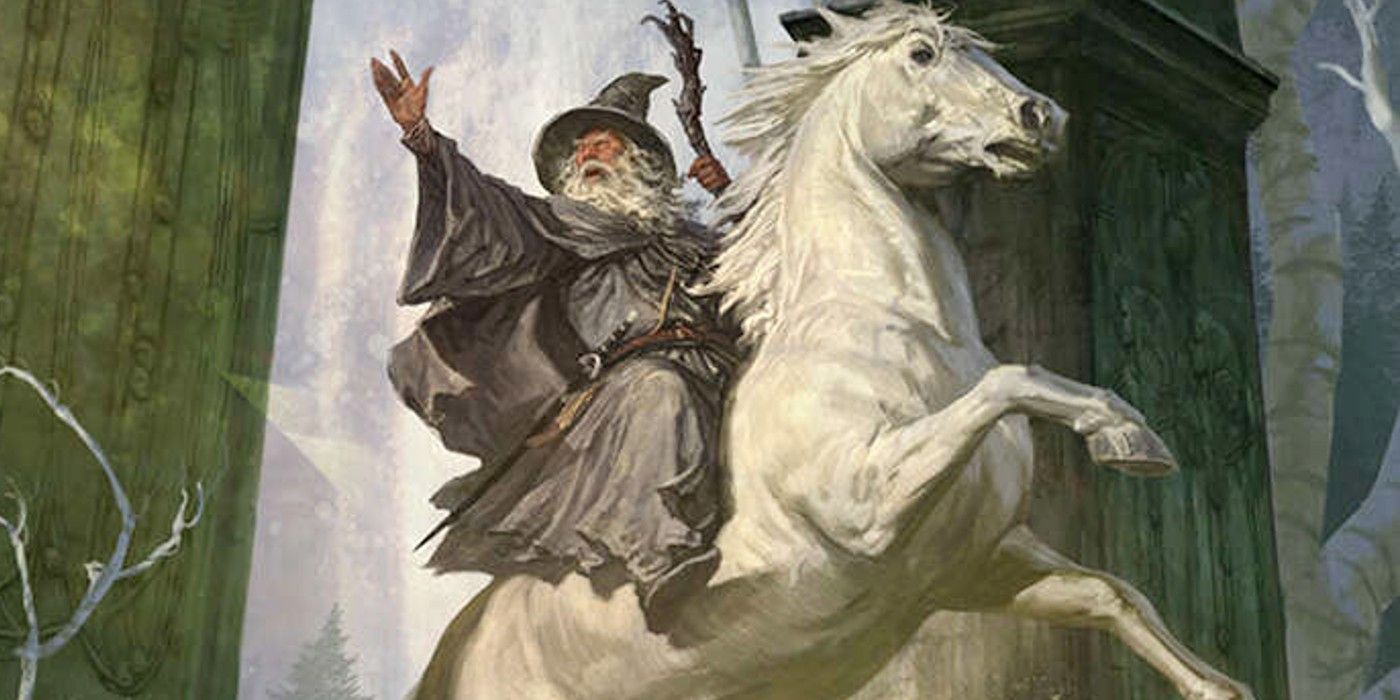 Lord of the Rings 5e Cover Art showing Gandalf the Grey riding Shadowfax.