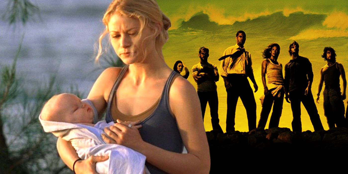 Claire and baby Aaron from Lost next to Lost poster