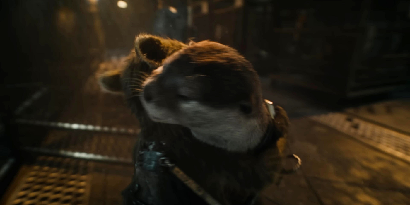 Lylla the Otter y Rocket Raccoon abrazándose en Guardians of the Galaxy Vol 3