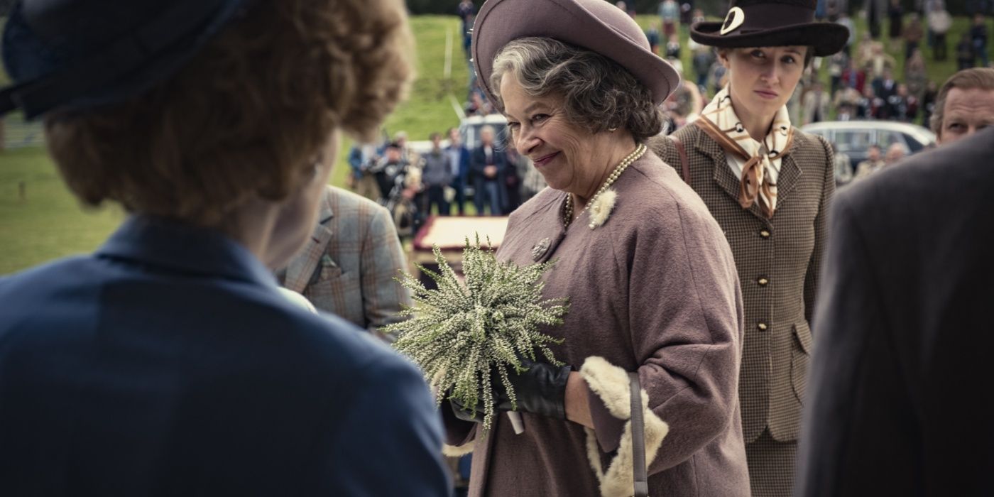 Marion Bailey as Queen Elizabeth the Queen Mother in The Crown