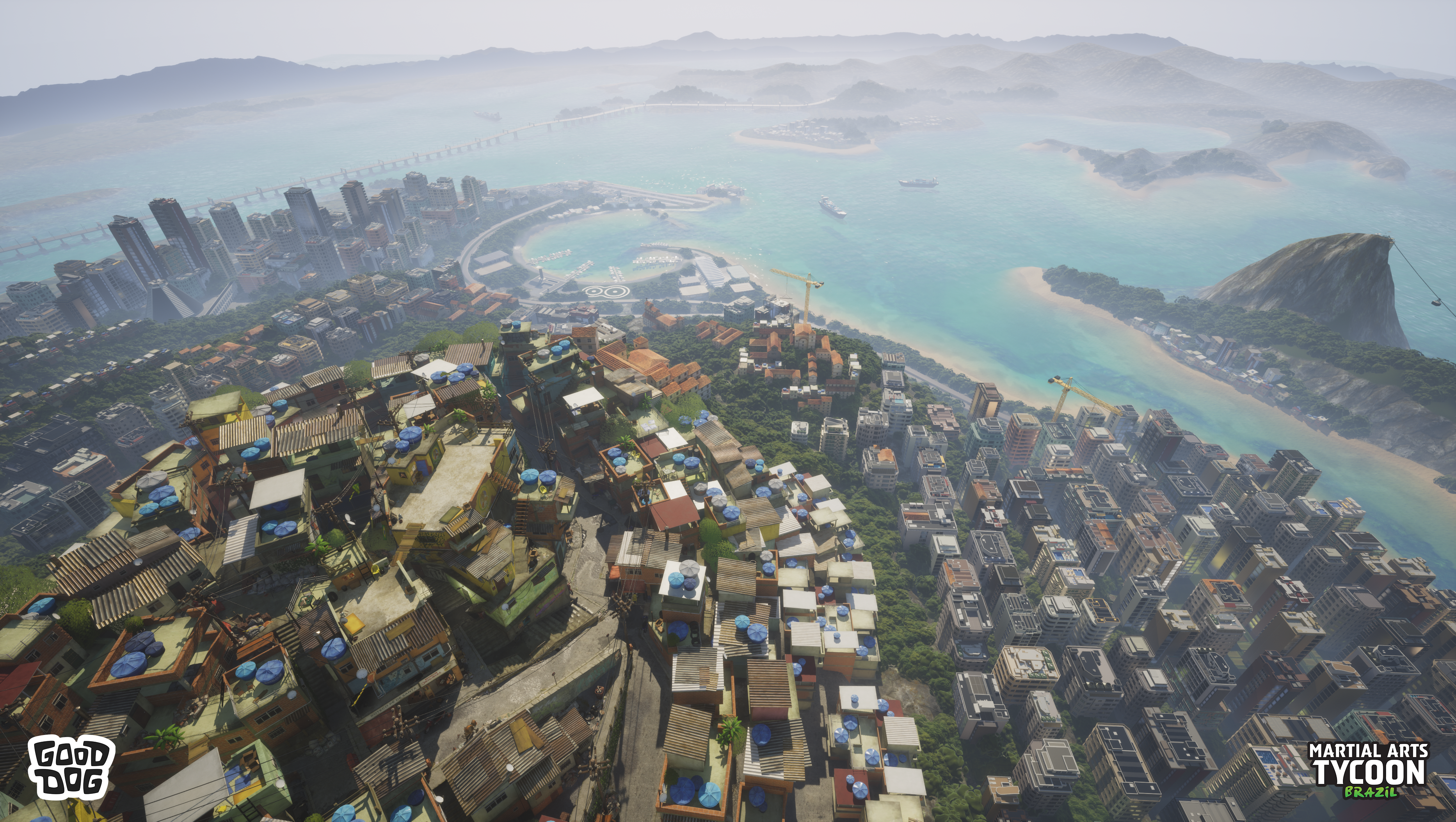 Martial Arts Tycoon aerial view of the city.