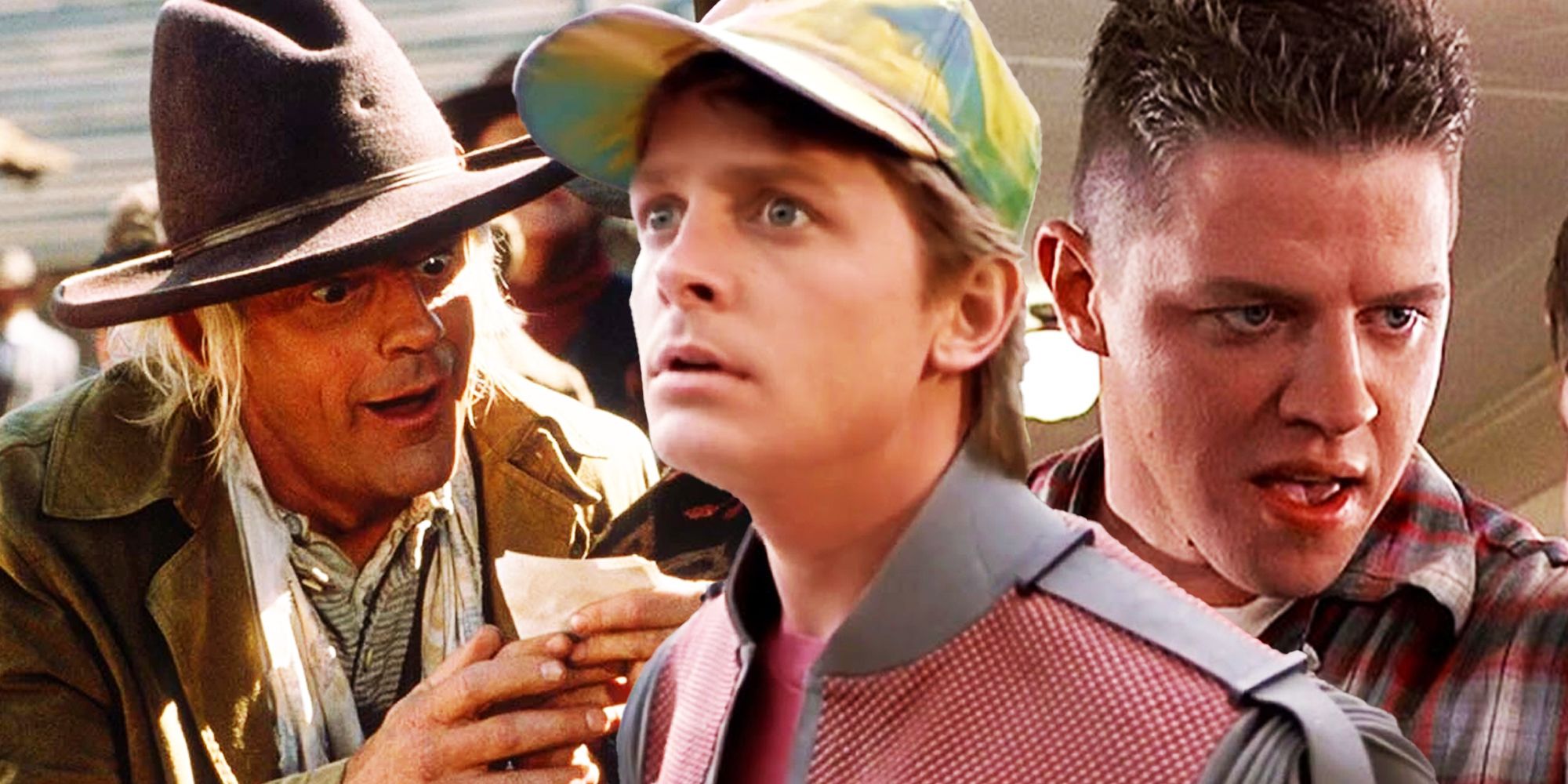 Marty McFly, Doc Brown, and Biff Tannen
