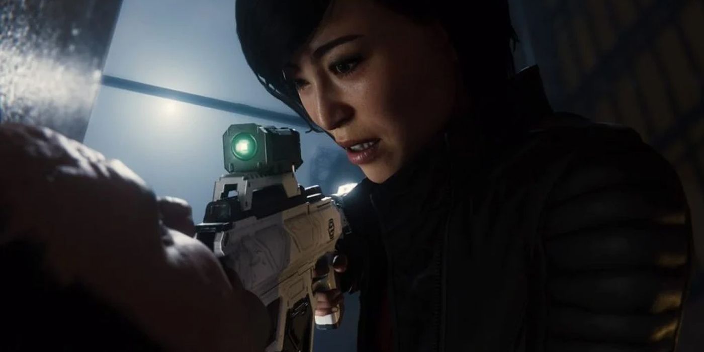 Yuri Watanabe holds a gun to Hammerhead's head in Marvel's Spider-Man's The City That Never Sleeps DLC