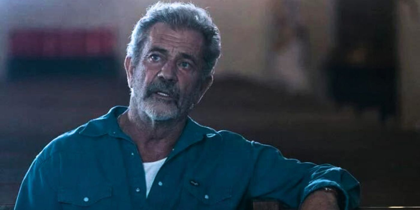 Mel Gibson looks serious in Father Stu