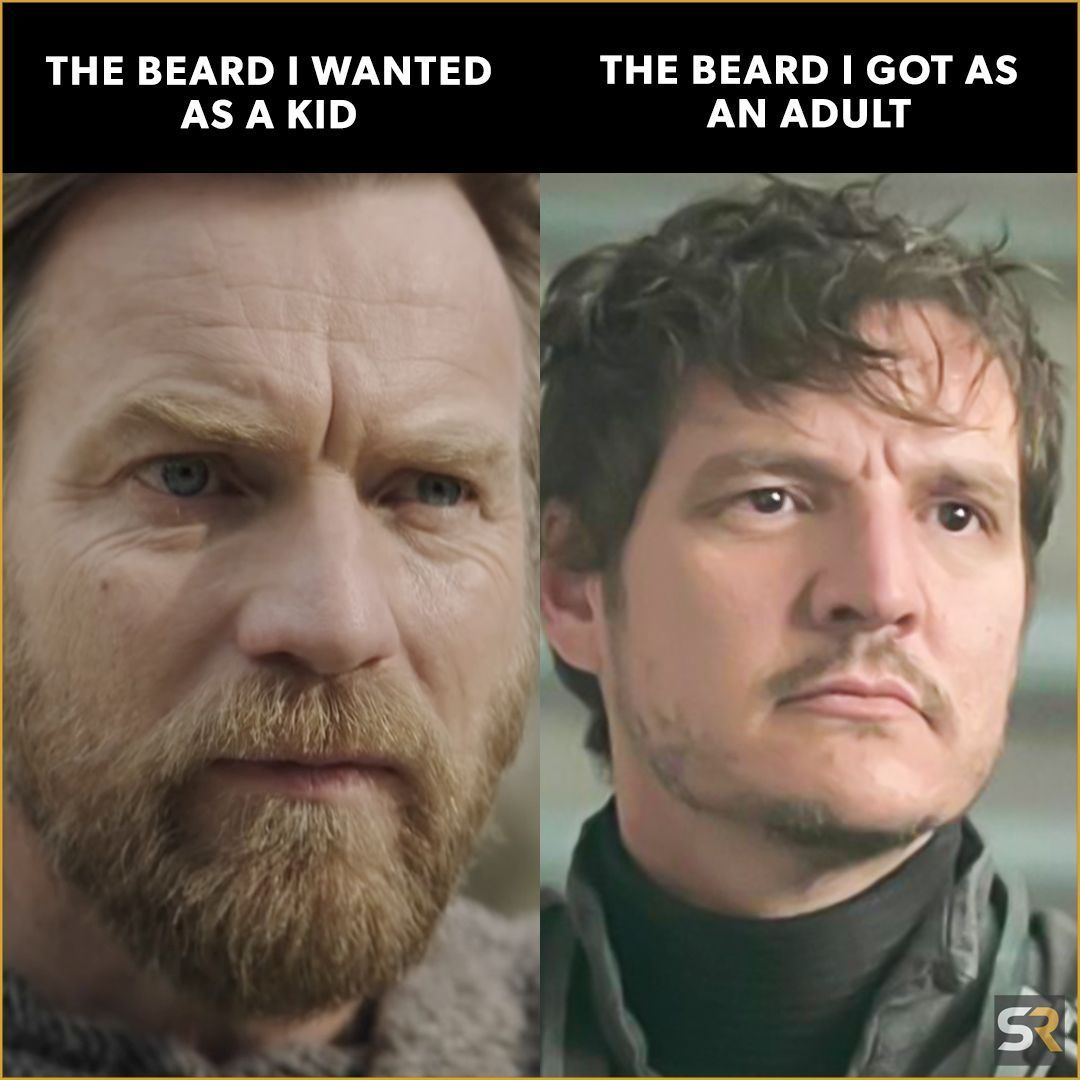 A Star Wars meme comparing the beards of Ewan McGregor and Pedro Pascal