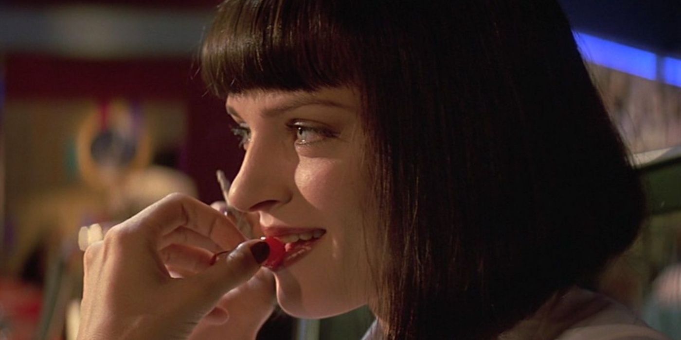 Mia Wallace eating a cherry in Pulp Fiction