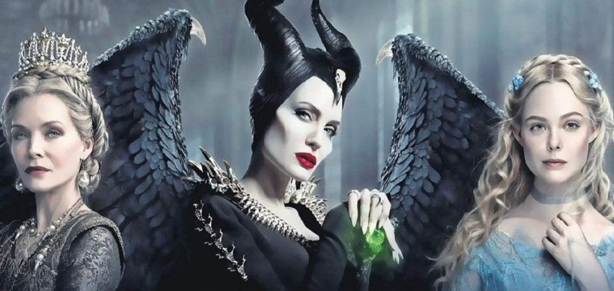 Michelle Pfeiffer, Angelina Jolie, and Elle Fanning in Maleficent: Mistress of Evil