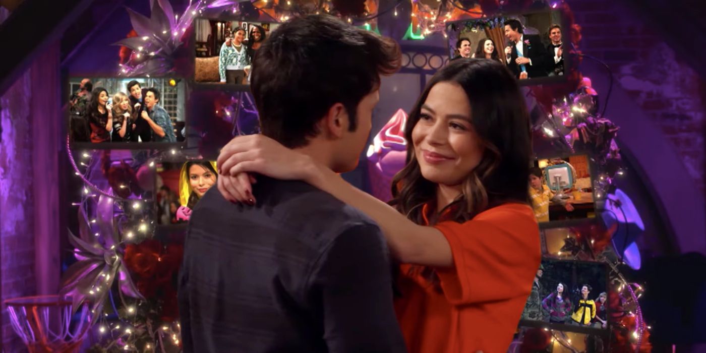 Miranda Cosgrove as Carly and Nathan Kress as Freddie About to Kiss in Front of a Twinkle Light Arch in iCarly Season 3