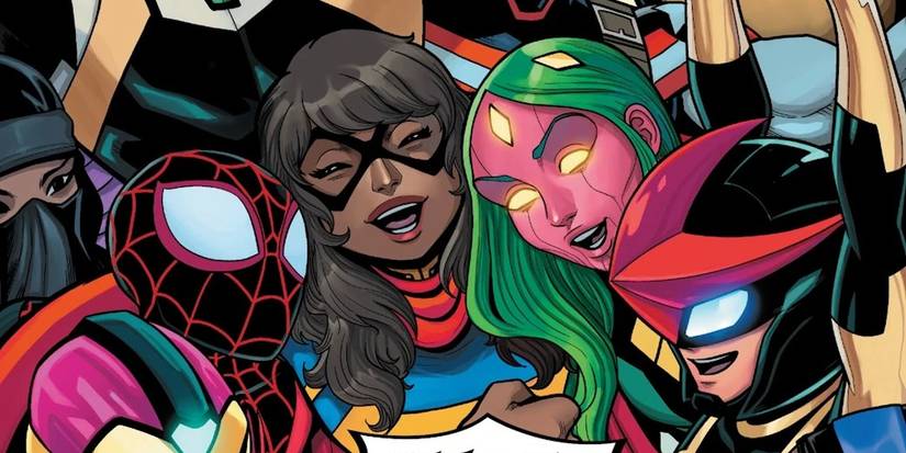 The original Champions, including Ms Marvel, Spider-Man, Nova, & Viv Vision .