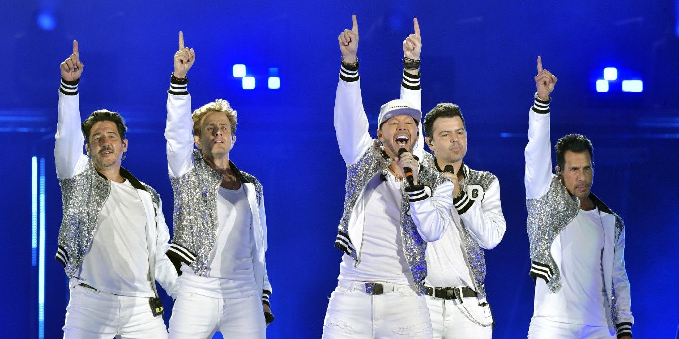 Donnie Wahlberg and New Kids On The Block performing together.