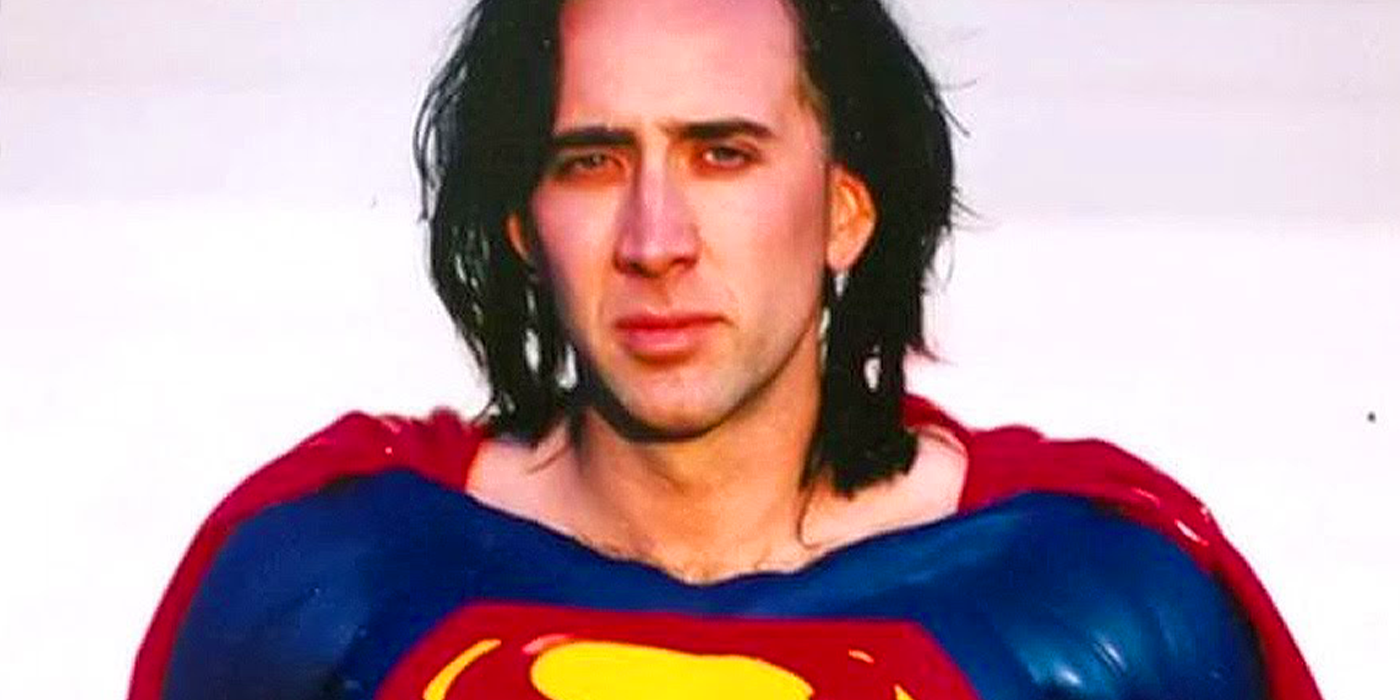 nic cage as superman in the canceled Superman Lives' costume fitting.