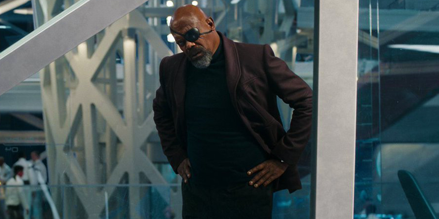nick fury on saber space station in the marvels