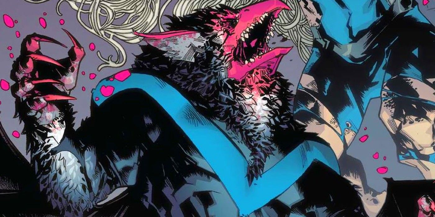 Comic Art: Nightwing roars like a bestial monster.