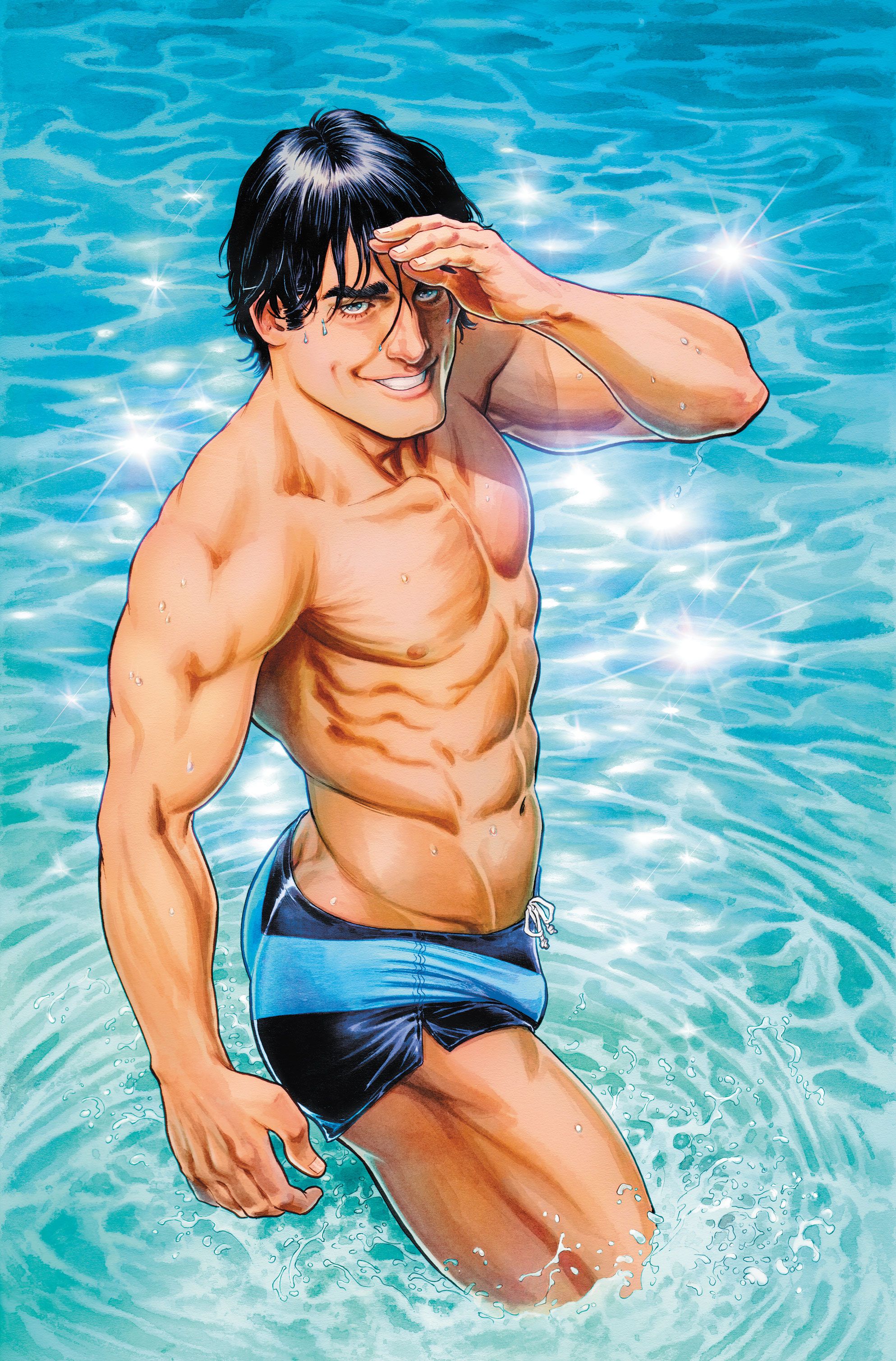 Nightwing 86 Scott Variant Cover:Nightwing in the water wearing a revealing swimsuit.