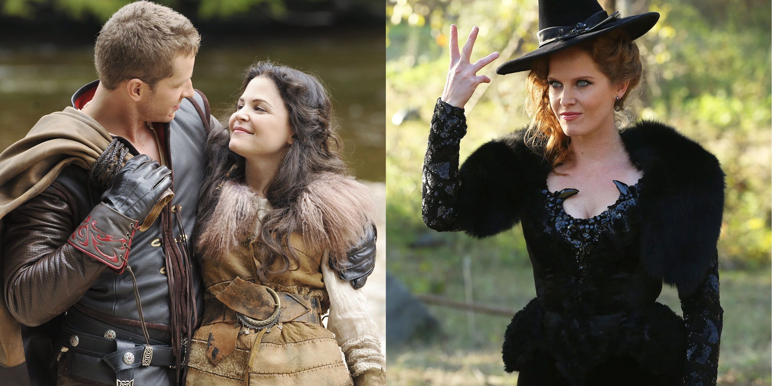 Split image of Charming with Snow White and Zelena doing magic in Once Upon a Time