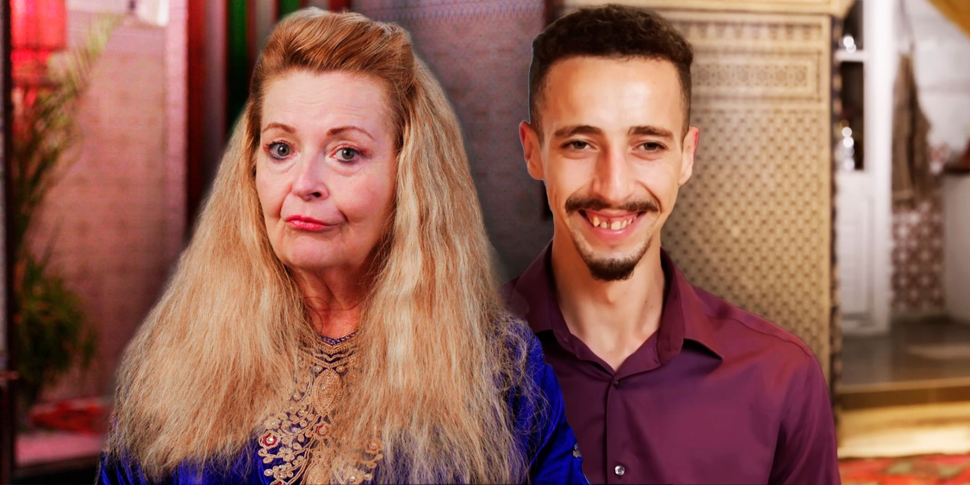 90 Day Fiance's oussama and debbie aguero montage both smiling home background