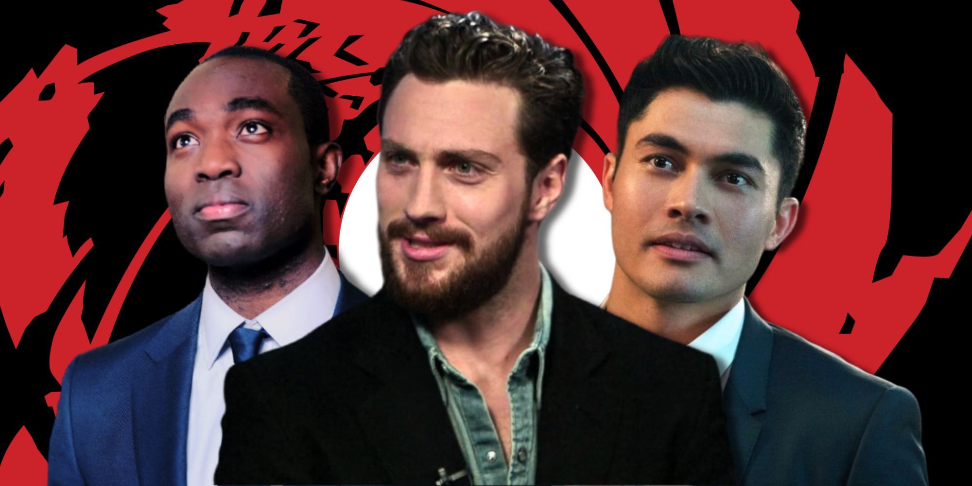 Composite image of Paapa Essiedu, Aaron Taylor-Johnson, and Henry Golding