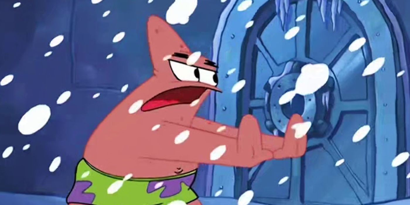 Patrick trying to open Sandy's door.