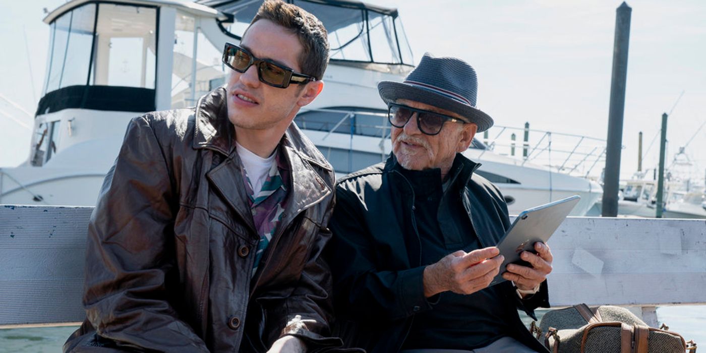 Pete Davidson on a boat with Joe LaRocca (Joe Pesci) in Bupkis.