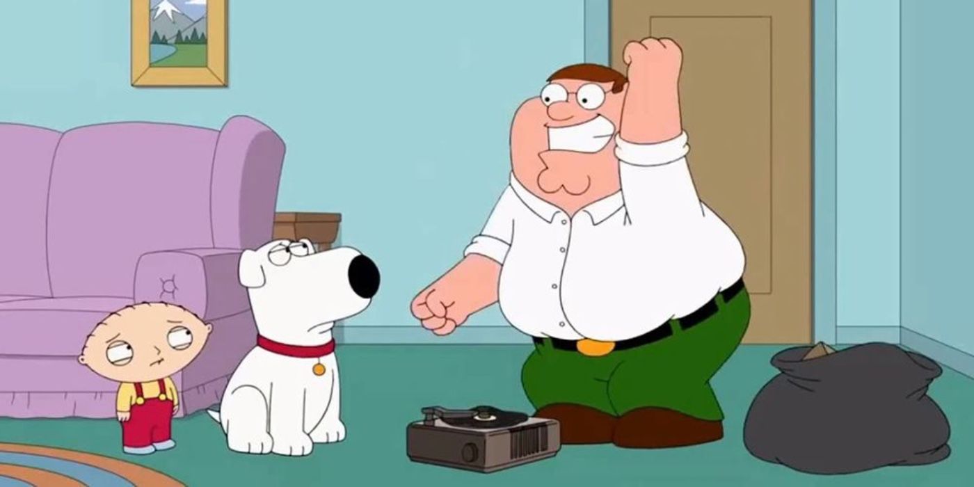 Peter dancing to Surfin' Bird while Brian and Stevie watch on Family Guy
