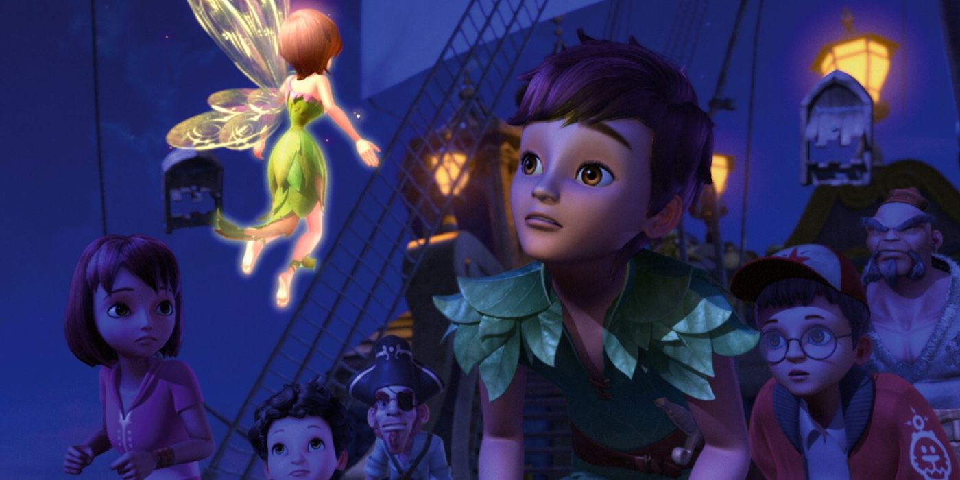 Peter Pan staring at Tinker Bell in Peter Pan The Quest for the Never Book