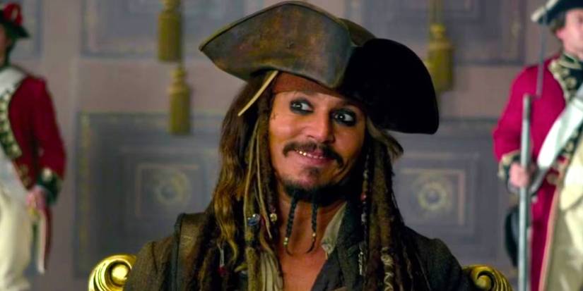 Johnny Depp as Captain Jack Sparrow smiling in Pirates of the Caribbean: On Stranger Tides
