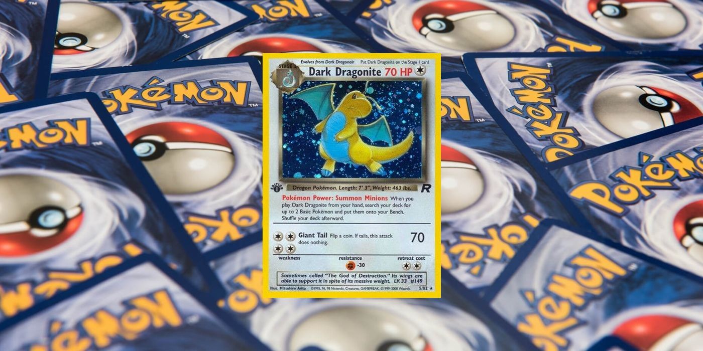 The Pokémon TCG's Dark Dragonite card from the Team Rocket set.